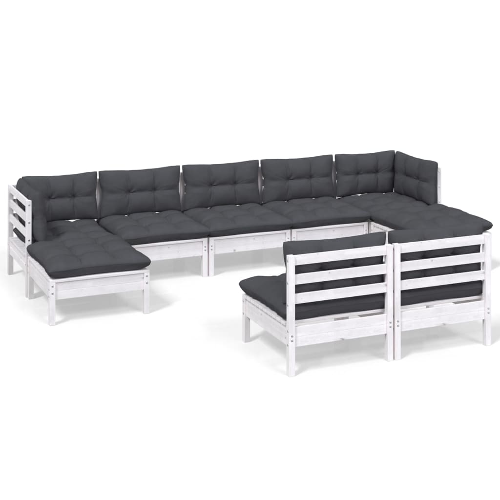 -Delige Loungeset Met Kussens Grenenhout Wit