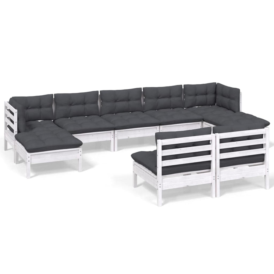 -Delige Loungeset Met Kussens Grenenhout Wit