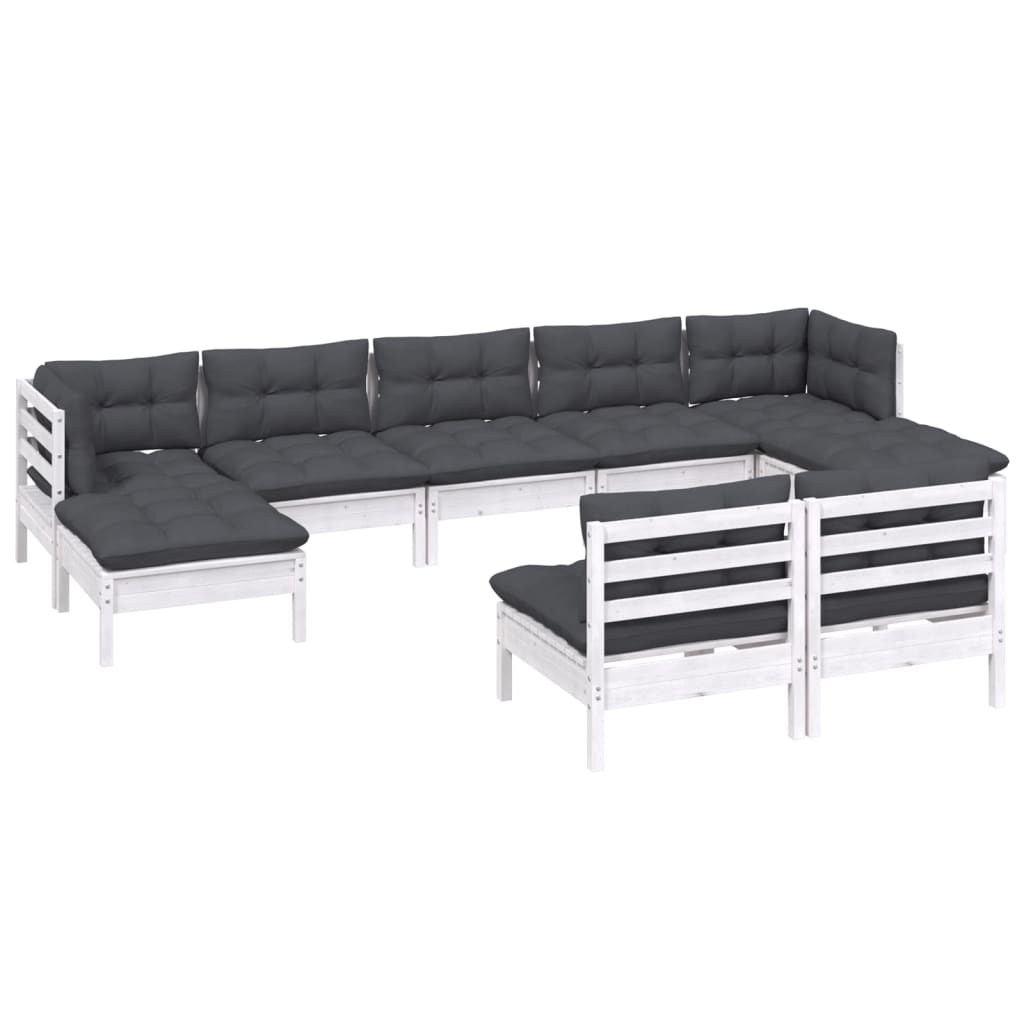 -Delige Loungeset Met Kussens Grenenhout Wit