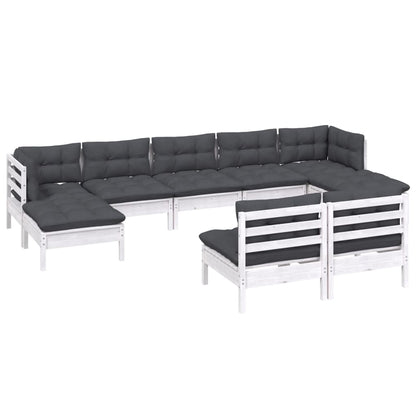 -Delige Loungeset Met Kussens Grenenhout Wit