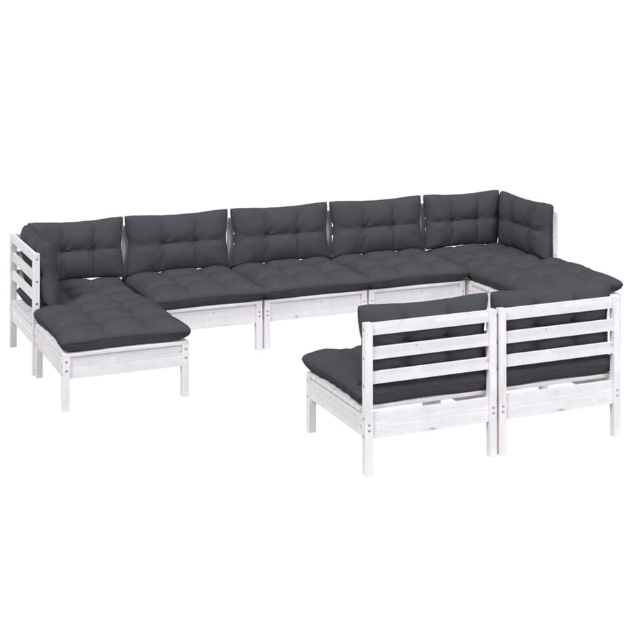 -Delige Loungeset Met Kussens Grenenhout Wit