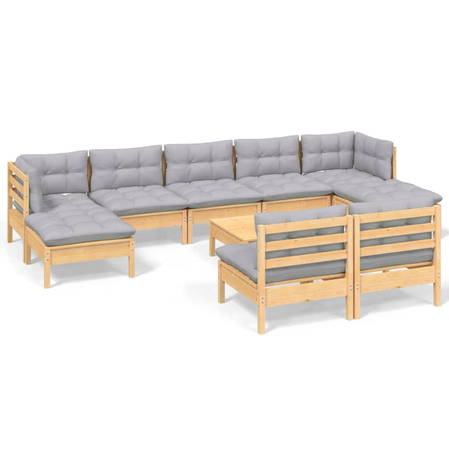 -Delige Loungeset Met Grijze Kussens Grenenhout Bruin en grijs