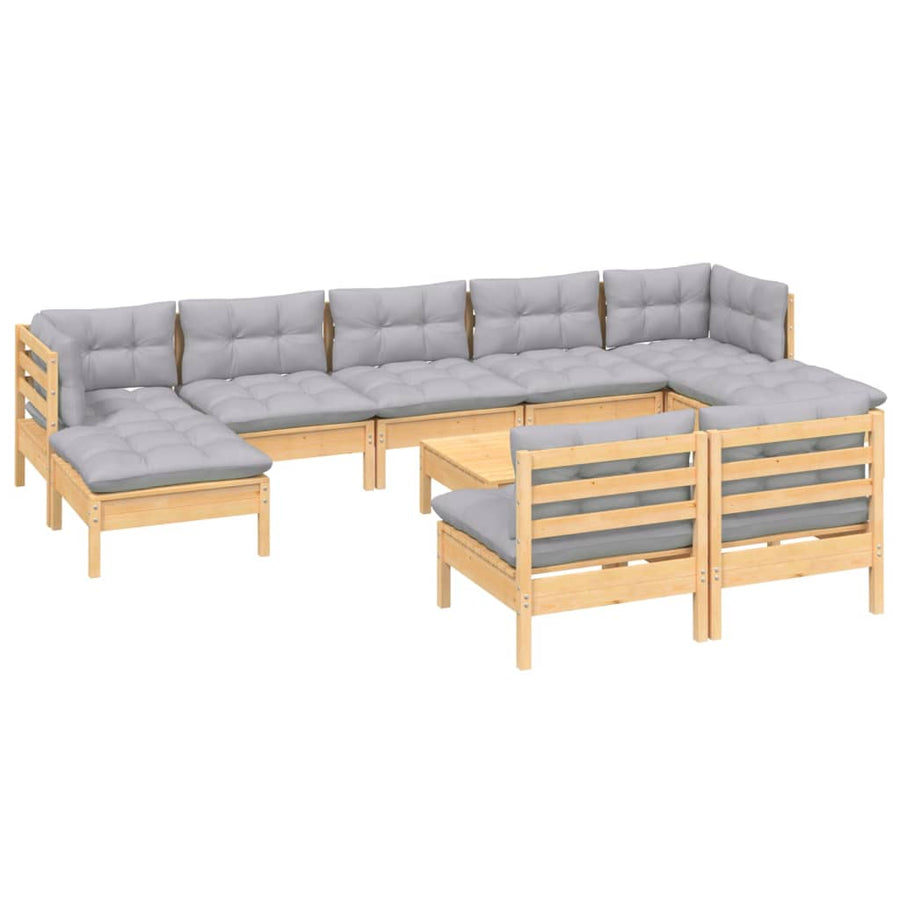 -Delige Loungeset Met Grijze Kussens Grenenhout Bruin en grijs