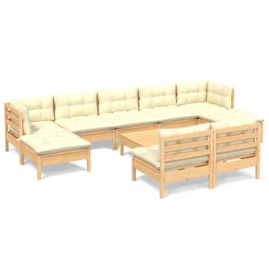 -Delige Loungeset Met Kleurige Kussens Grenenhout Bruin en crème