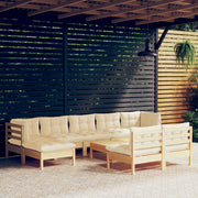 10-piece pine lounge set with cream cushions