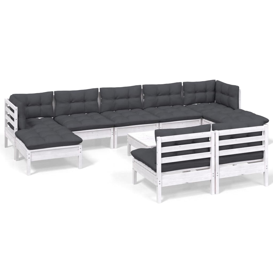 -Delige Loungeset Met Kussens Grenenhout Wit