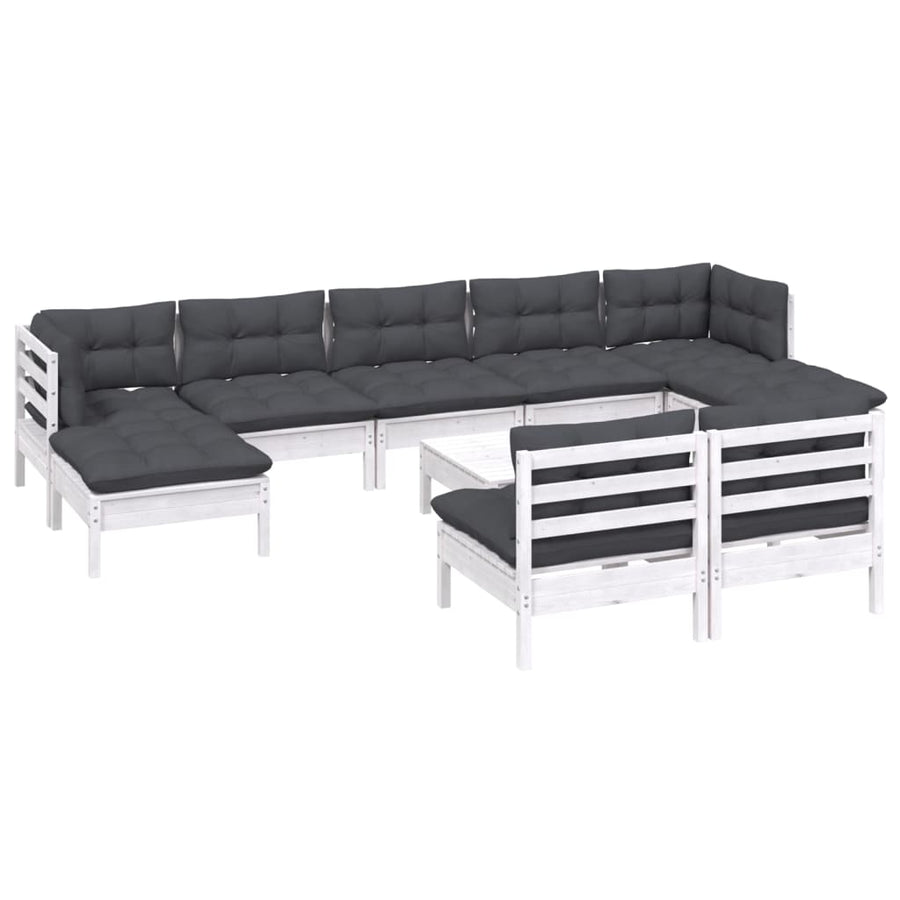 -Delige Loungeset Met Kussens Grenenhout Wit