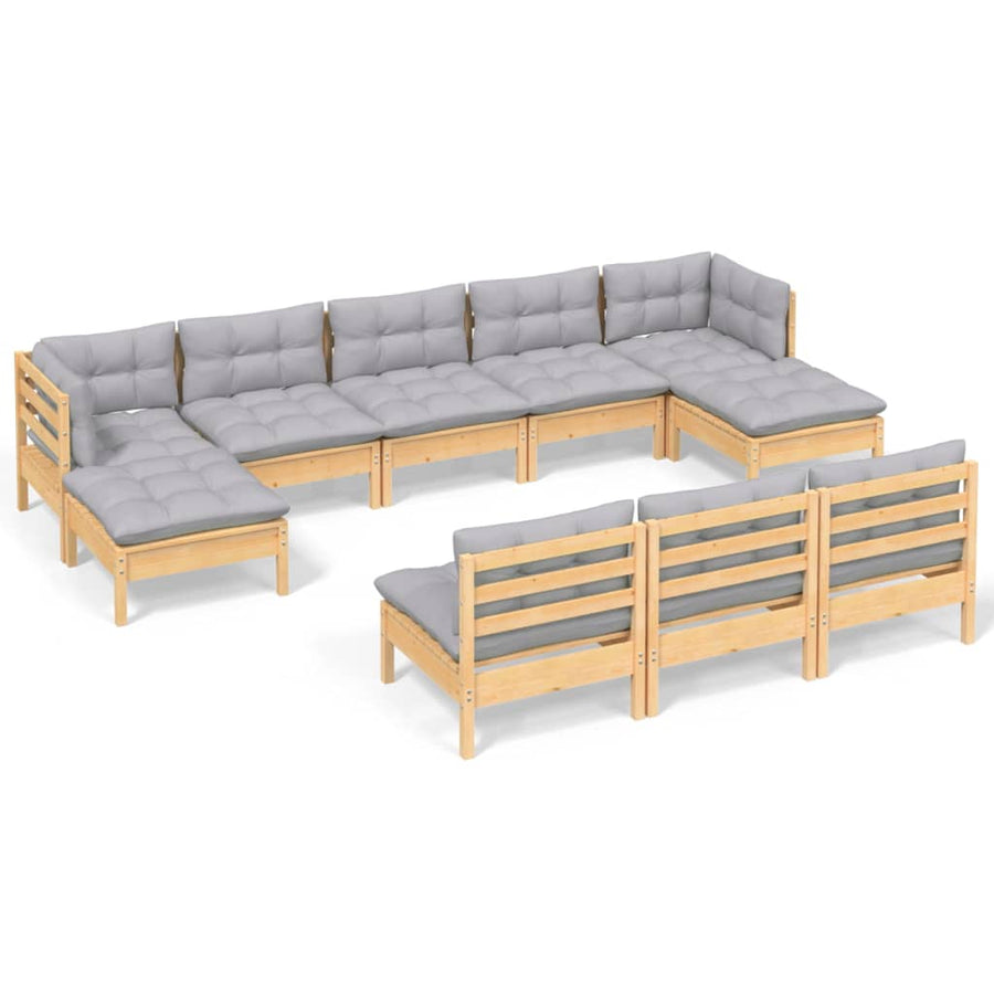 -Delige Loungeset Met Grijze Kussens Grenenhout Bruin en grijs