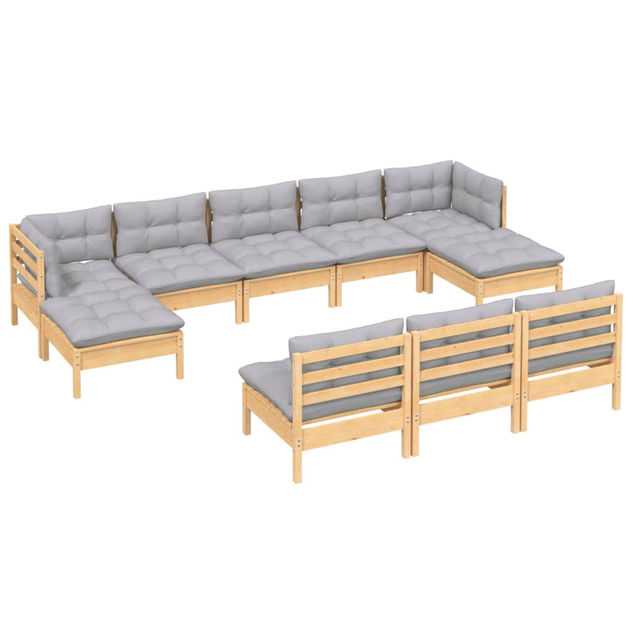 -Delige Loungeset Met Grijze Kussens Grenenhout Bruin en grijs