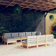 Loungeset 10-delig grenenhout grijs