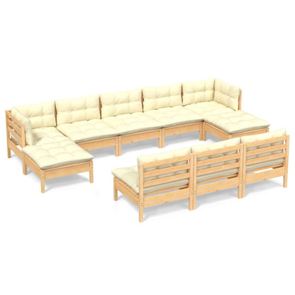 -Delige Loungeset Met Kleurige Kussens Grenenhout Bruin en crème