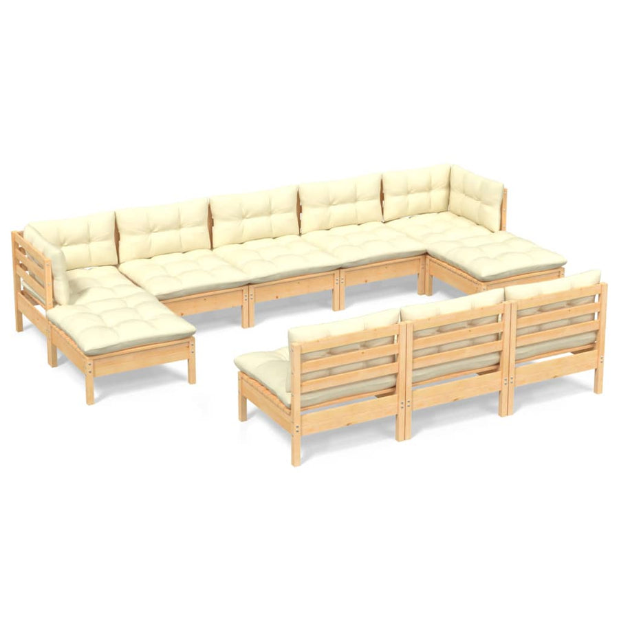-Delige Loungeset Met Kleurige Kussens Grenenhout Bruin en crème