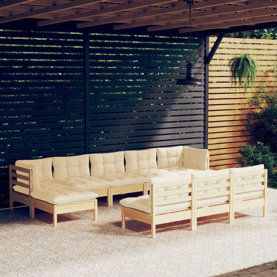 -Delige Loungeset Met Kleurige Kussens Grenenhout Bruin en crème