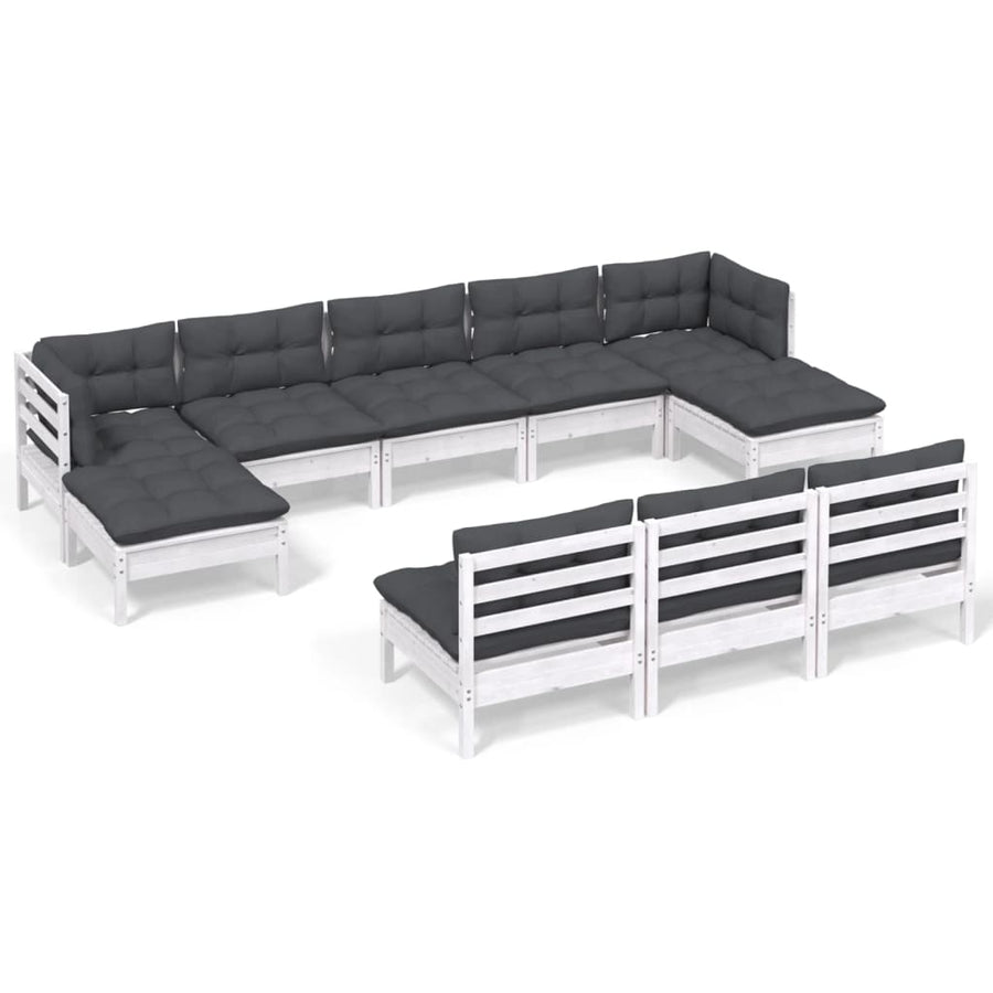 -Delige Loungeset Met Kussens Grenenhout Wit