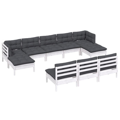 -Delige Loungeset Met Kussens Grenenhout Wit