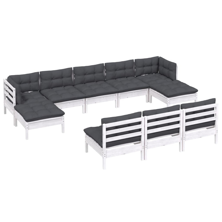 -Delige Loungeset Met Kussens Grenenhout Wit