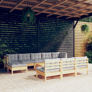 Loungeset 11-delig grenenhout grijs