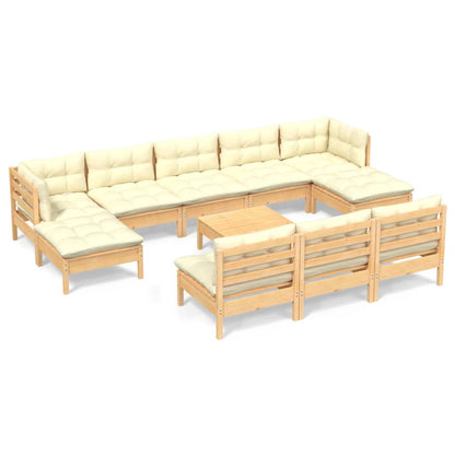 -Delige Loungeset Met Kleurige Kussens Grenenhout Bruin en crème