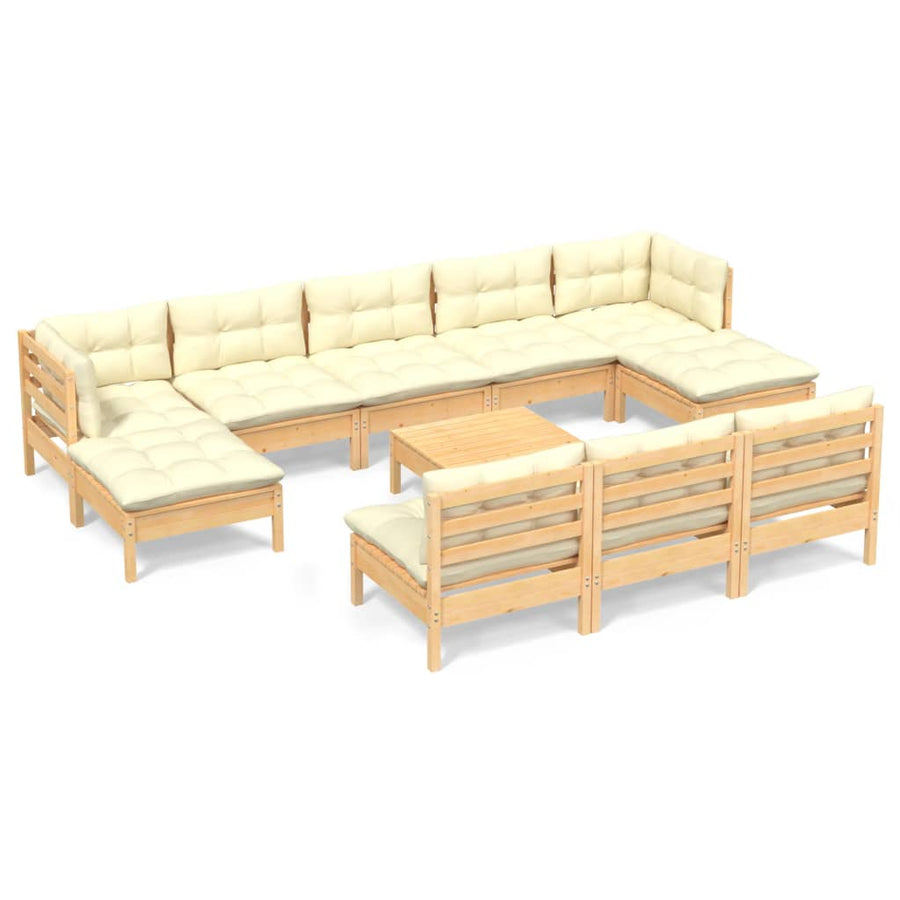 -Delige Loungeset Met Kleurige Kussens Grenenhout Bruin en crème