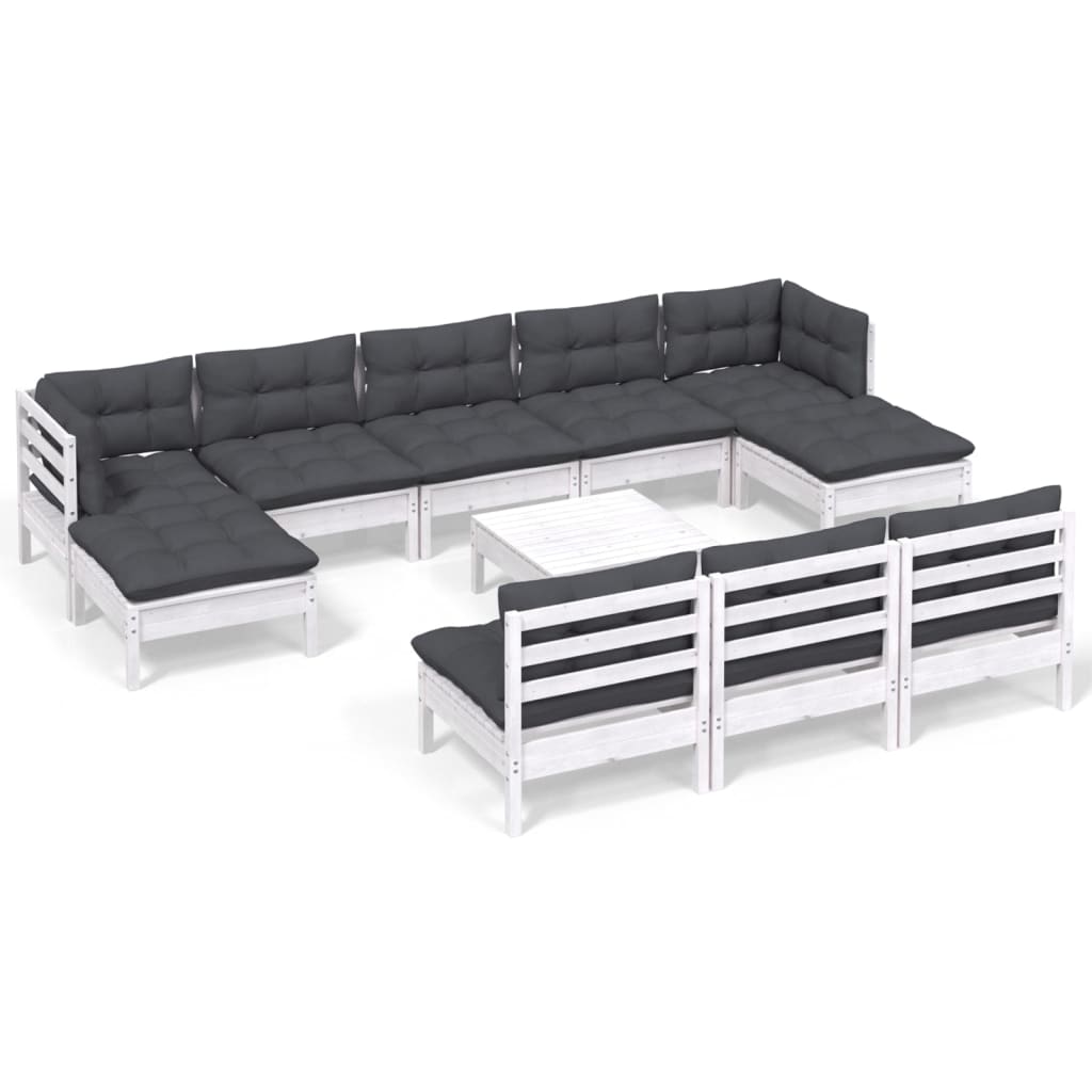 -Delige Loungeset Met Kussens Grenenhout Wit
