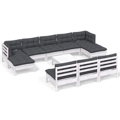 -Delige Loungeset Met Kussens Grenenhout Wit