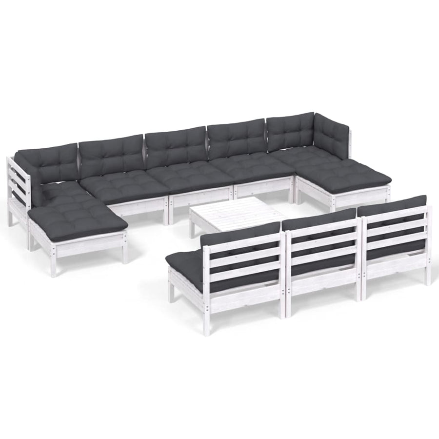 -Delige Loungeset Met Kussens Grenenhout Wit