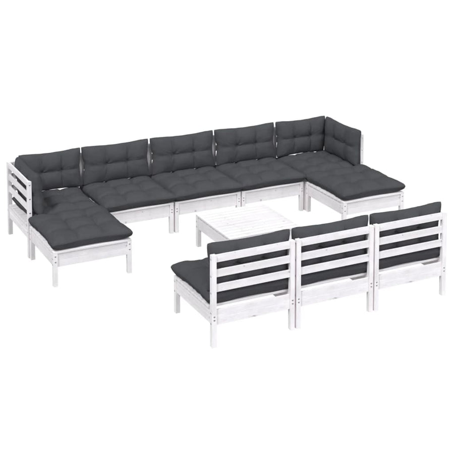 -Delige Loungeset Met Kussens Grenenhout Wit