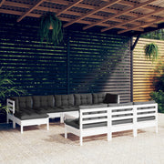 Loungeset 11-delig grenenhout wit met kussens
