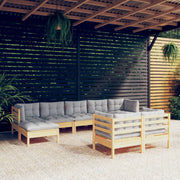 Loungeset 9-delig massief grenenhout grijs