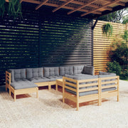 Loungeset 10-delig massief grenenhout grijs