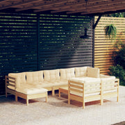 Loungeset 10-delig massief grenenhout crème