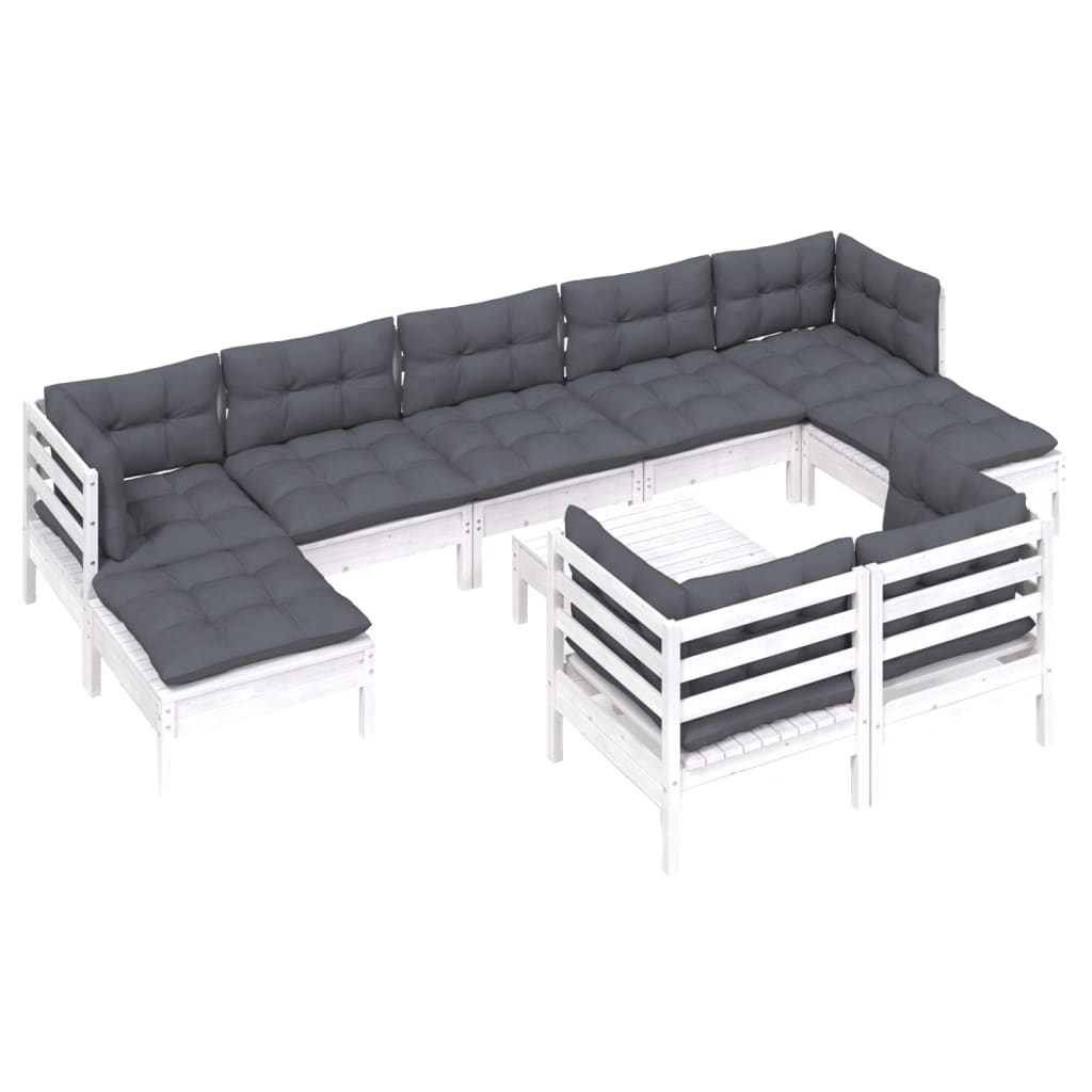 0-Delige Loungeset Met Kussens Massief Grenenhout Wit