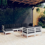 Loungeset 10-delig massief grenenhout wit