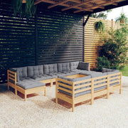 Loungeset 10-delig massief grenenhout grijs