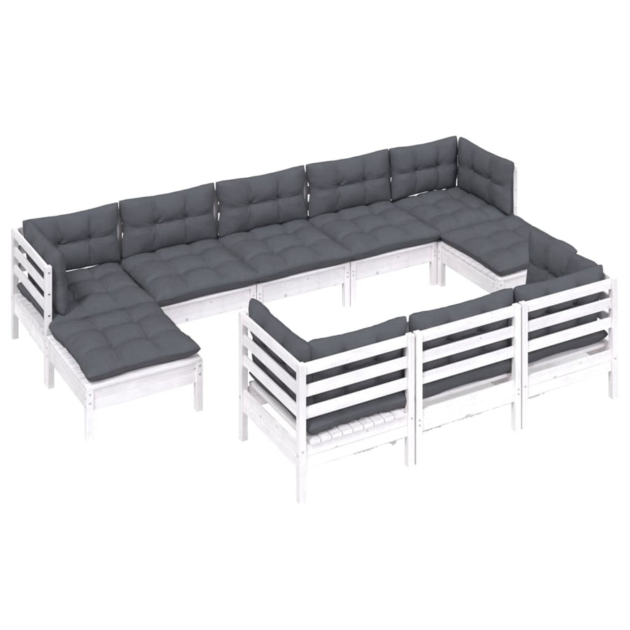 0-Delige Loungeset Met Kussens Massief Grenenhout Wit