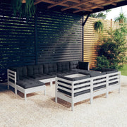 Loungeset 10-delig massief grenenhout wit