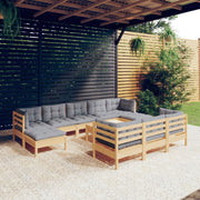 Loungeset 11-delig massief grenenhout grijs