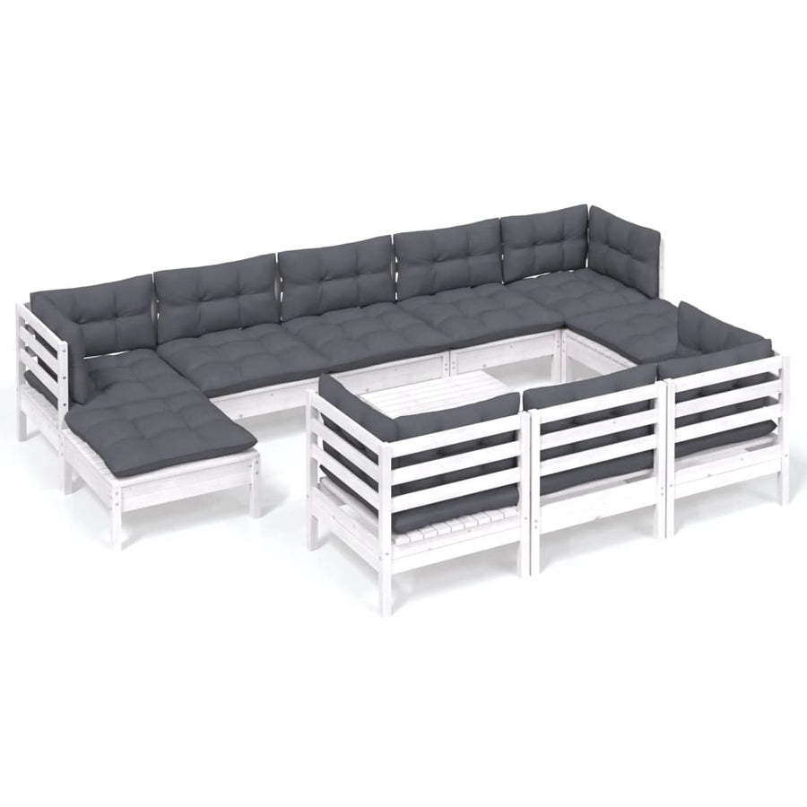 -Delige Loungeset Met Kussens Massief Grenenhout Wit