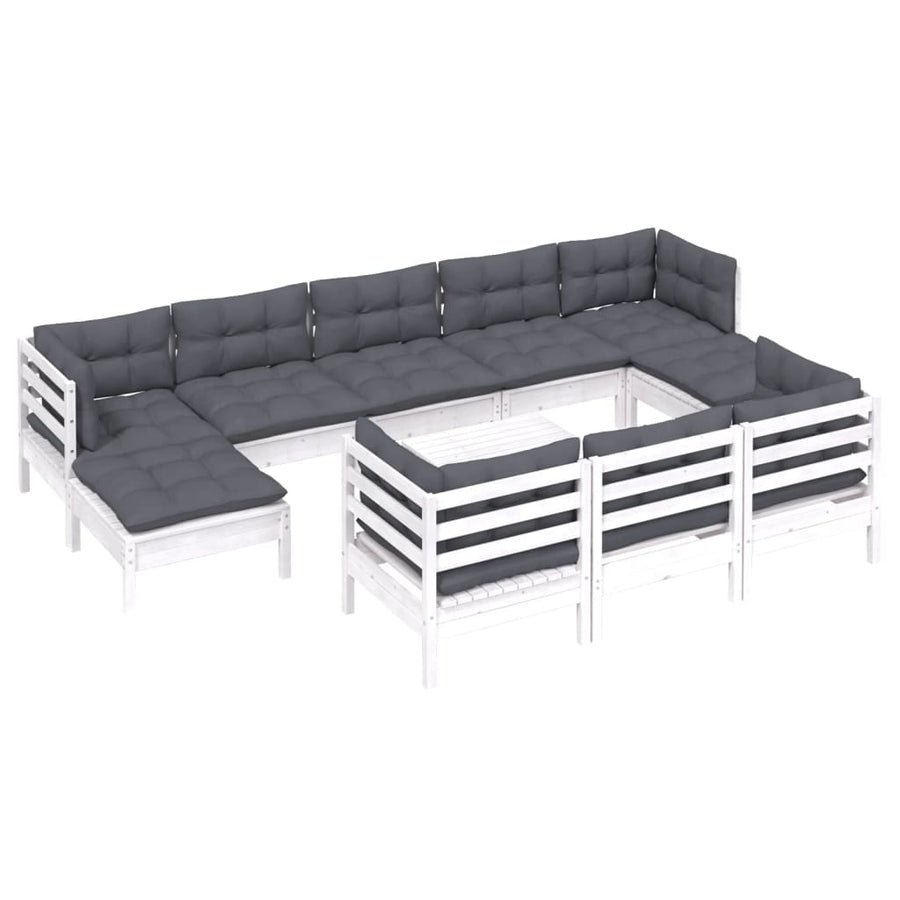 -Delige Loungeset Met Kussens Massief Grenenhout Wit