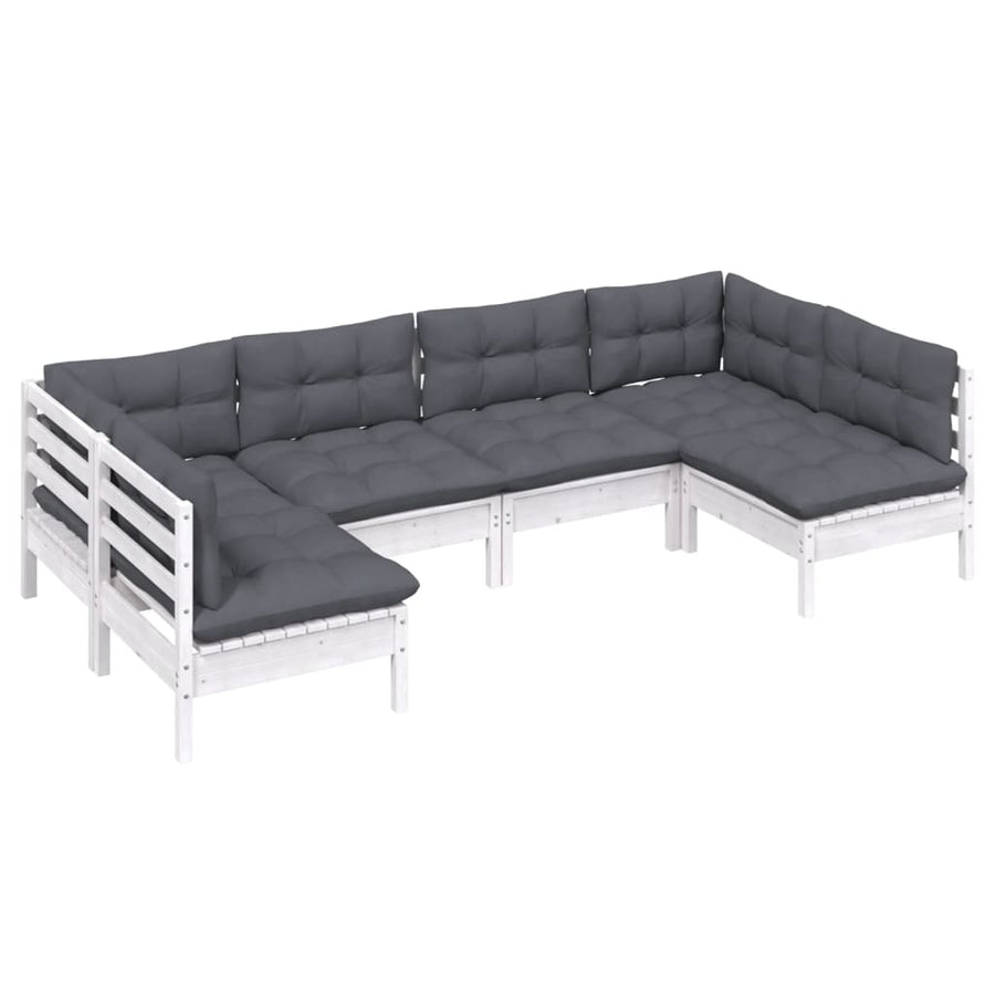 6-Delige Loungeset Met Kussens Massief Grenenhout Wit