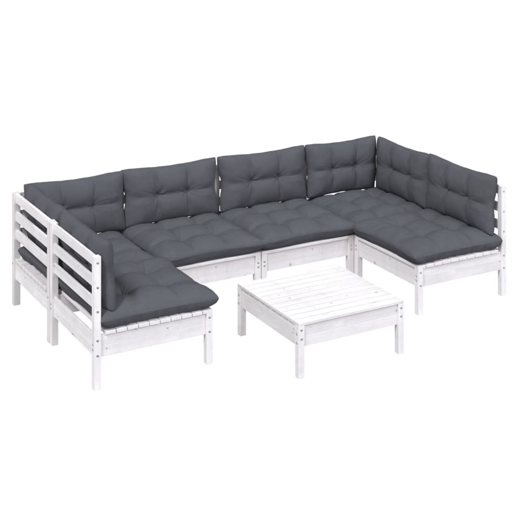 7-Delige Loungeset Met Kussens Massief Grenenhout Wit