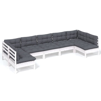 7-Delige Loungeset Met Kussens Massief Grenenhout Wit