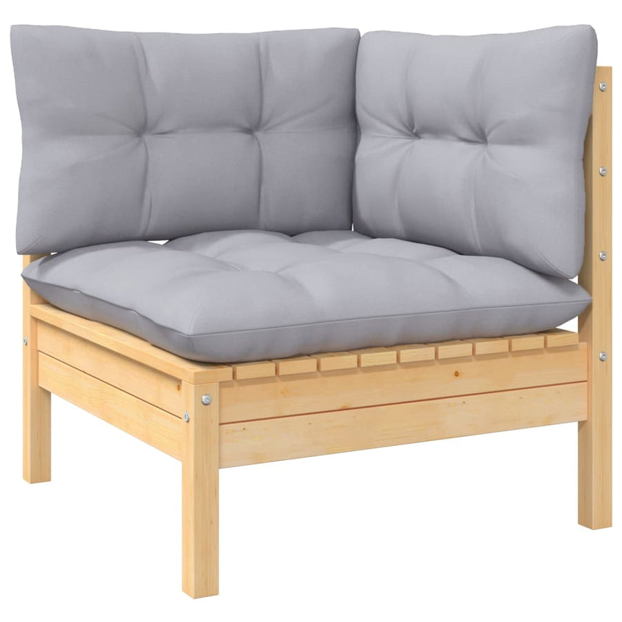 8-Delige Loungeset Met Grijze Kussens Massief Grenenhout Bruin en grijs