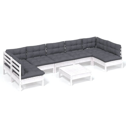 8-Delige Loungeset Met Kussens Massief Grenenhout Wit