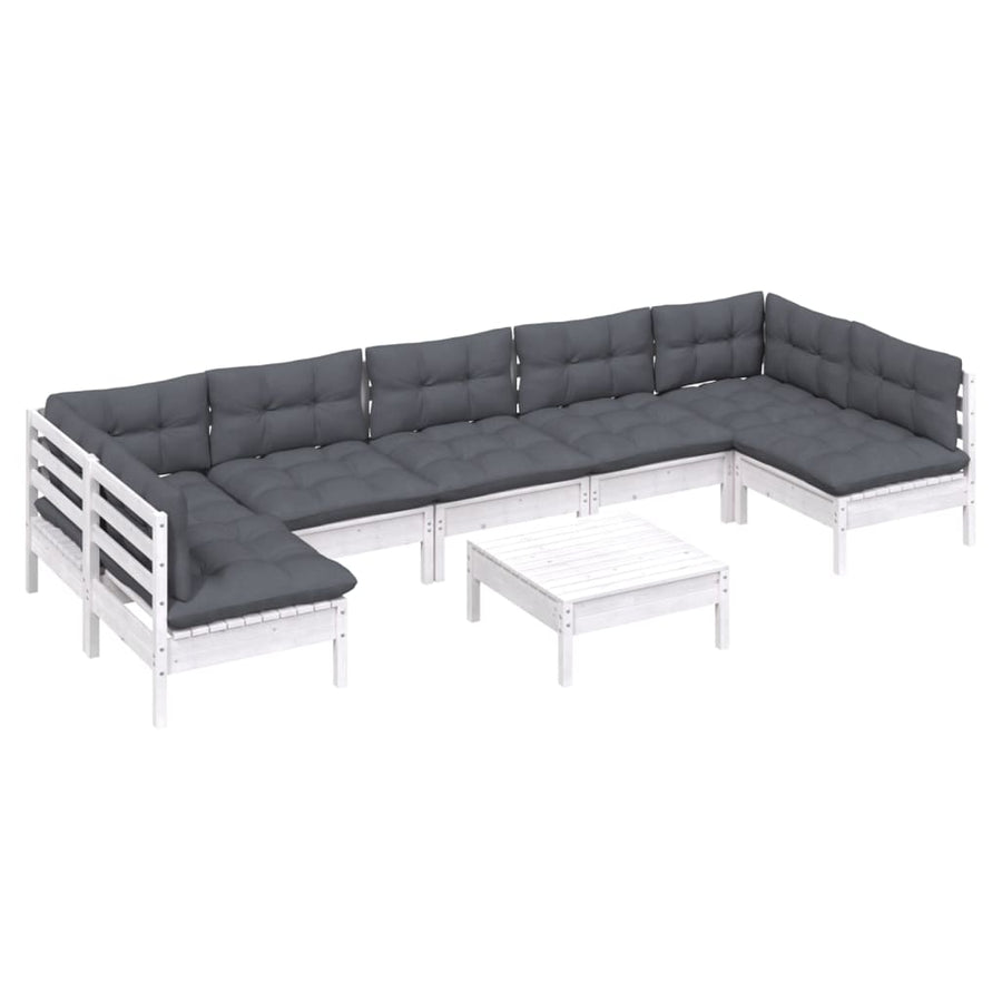 8-Delige Loungeset Met Kussens Massief Grenenhout Wit