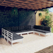 Loungeset 9-delig massief grenenhout wit