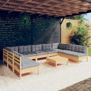 Loungeset 10-delig massief grenenhout grijs
