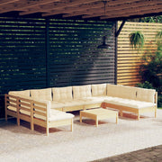 Loungeset 10-delig grenenhout crème kussens