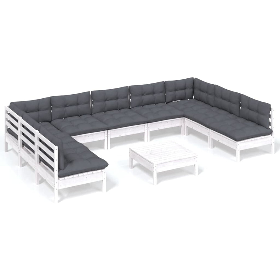 0-Delige Loungeset Met Kussens Massief Grenenhout Wit