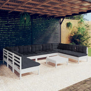 Loungeset 10-delig massief grenenhout wit